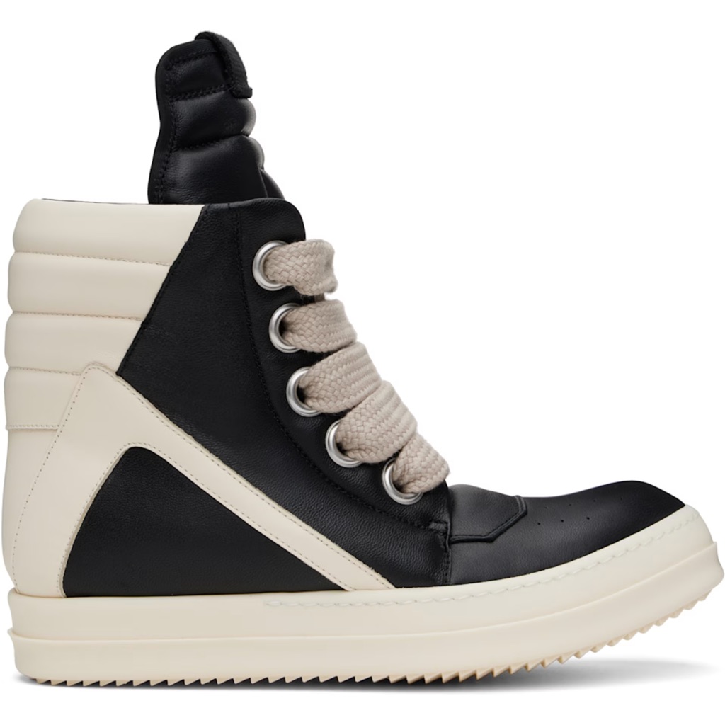 Rick Owens Black & Off-White Hollywood Jumbolace Geobasket Sneakers
